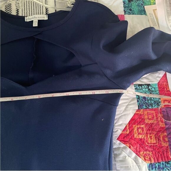 Charlotte Russe Midi Sheath‎ Dress XS Navy Blue Long Sleeve Y2K Cut Out Bodycon - Picture 6 of 8